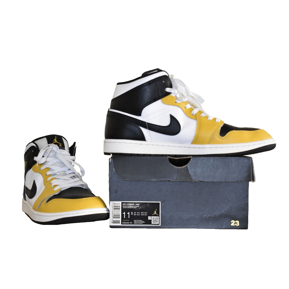 C0 Auth NIKE AIR JORDAN 1 Mid Yellow Ochre/Black-White Shoes DQ8426-701 Sz 11.5